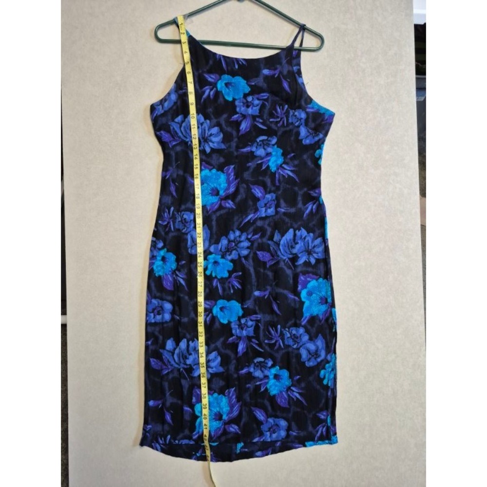 Vintage All That Jazz Floral Midi Dress Blue Purple High Neck Size 11/12 USA